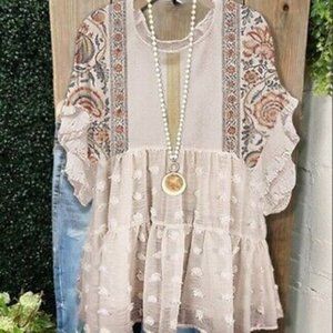 Vintage style Blouse (2X) Cream multicolor